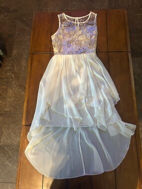 Rare Editions Ivory Chiffon High-Low Dress with Embroidered Bodice